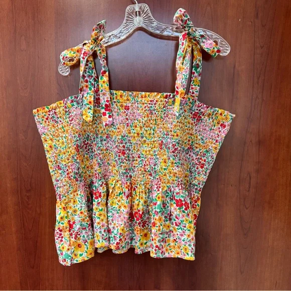 J. Crew  Top Dainty Floral Print Cotton Size 2X Peplum Elastic Body  Adjustable - Picture 7 of 13